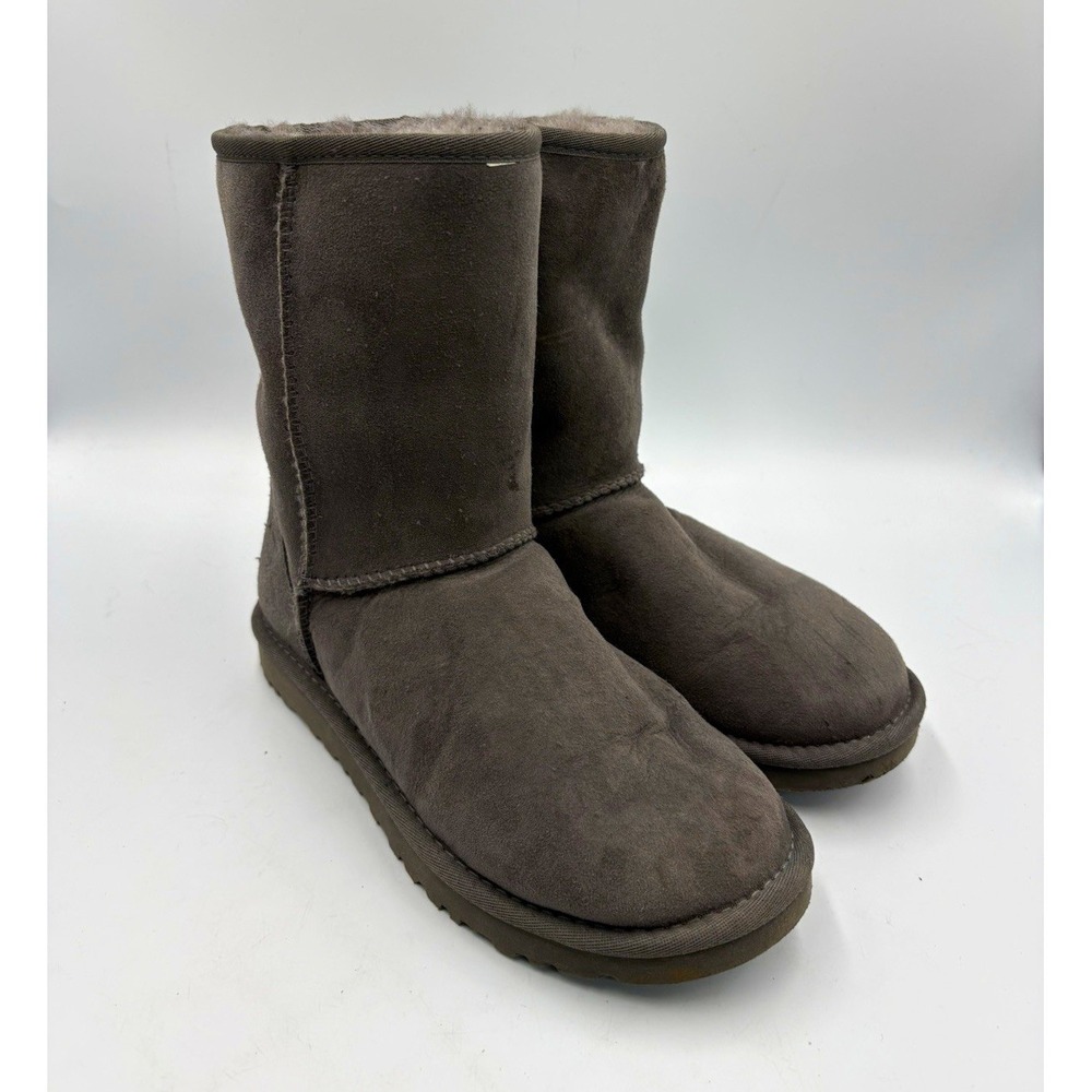 UGG Australia Classic Short 5825 Gray Suede Sheepskin Lined Boots Women's US 5